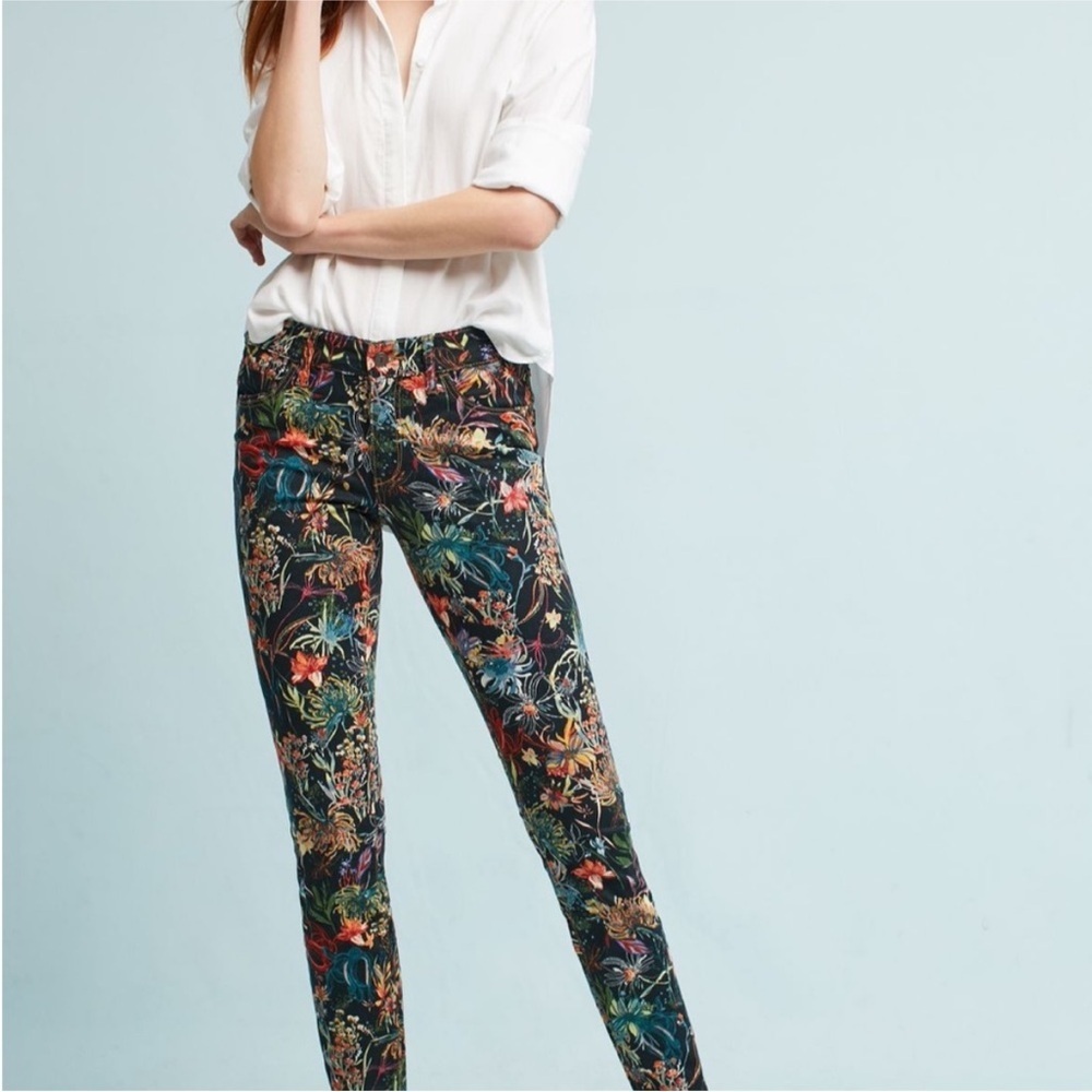 Anthropologie Mid Rise Skinny Jeans with floral print - Picture 3 of 16